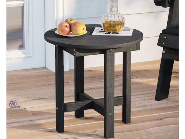 Lot 56-337361 - New in box Black Plastic HDPE Round All-Weather Small Outdoor Side Table for Patio