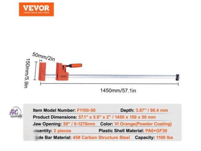 Lot 56-757798 - Bar Clamp for Woodworking. 50" Parallel Clamp , F Clamp with 1100 lbs Load