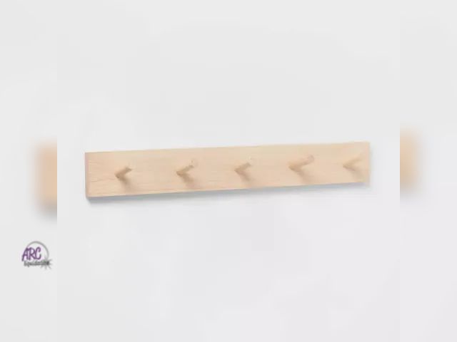 Lot 56-510110 - NEW-STAINED PACKAGE-Wood 5 Hooks Rail Natural - Brightroom™: Wall Mounted Decorative Hook Rack, Rubb...