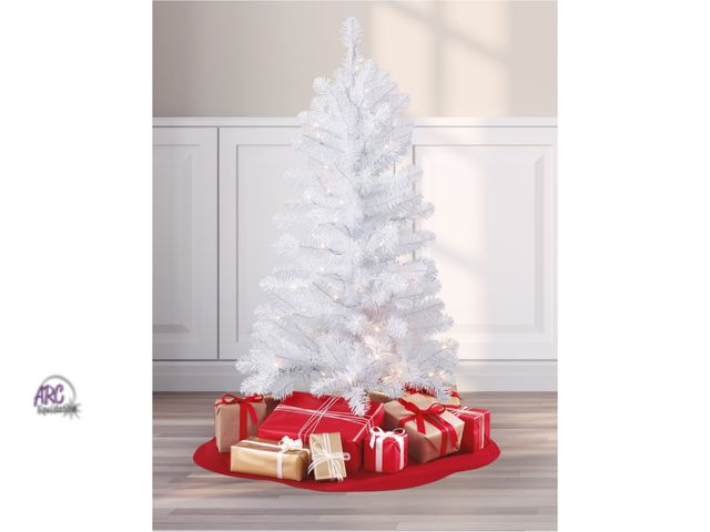 Lot 56-747130 - New 4 ft Pre-Lit Indiana Spruce White Artificial Christmas Tree, Clear LED