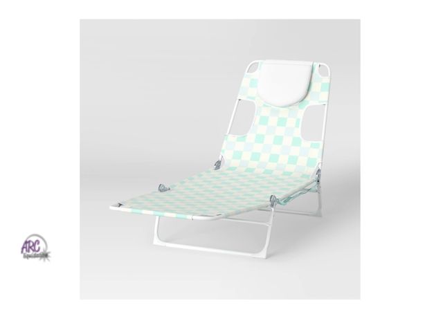 Lot 56-162913 - New Sun Squad Folding Lounger Chair - (Mint/White Checkered)