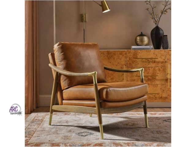 Lot 56-757860 - New in box. Retail $352 Modway Langford Vegan Leather Accent Armchair in Tan Walnut