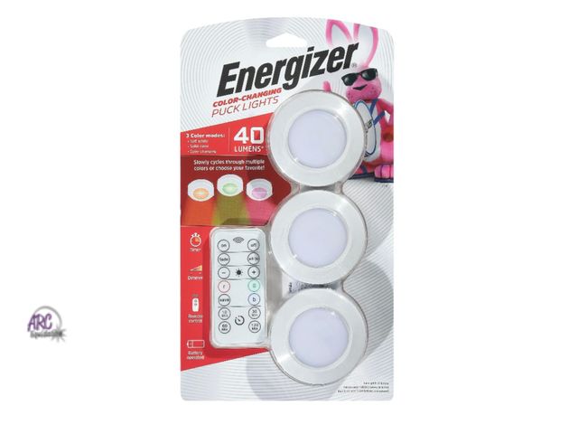 Lot 56-169914 - New Energizer LED Puck Lights, 3 Pack, Color Changing, Battery Powered, Wireless, 40 Lumens, include...