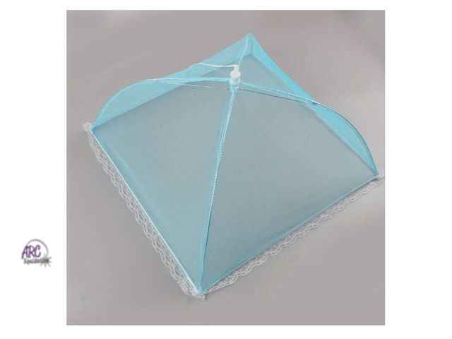Lot 56-118224 - New Lot of 3 Foldable Square Velvet Mesh Screen Food Covers (Blue/White) (16”)