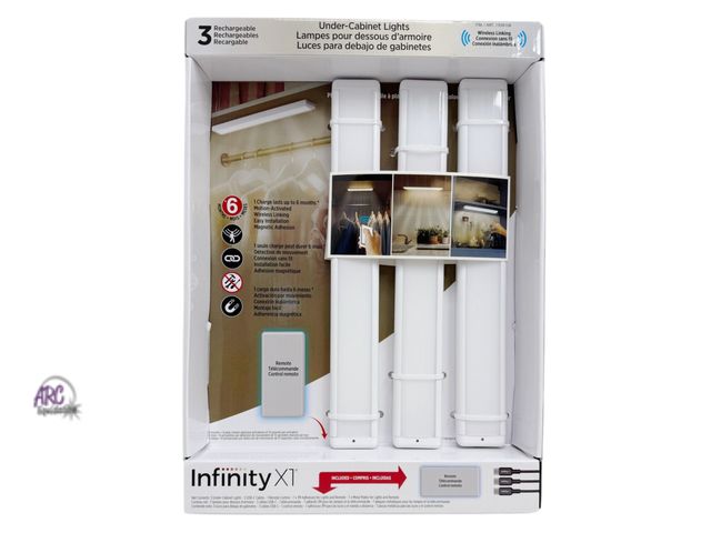 Lot 56-319340 - Tested and all work out of box See photo,  Infinity x1 under cabinet lights 3 pack 200 lumens