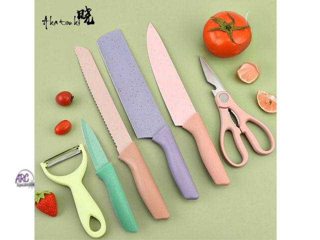 Lot 56-308760 - New 6 Pieces Butcher Knife Set for Kitchen, Stainless Steel Knife Set with Colorful Nonstick Coating...