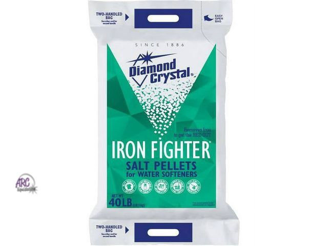 Lot 56-705215 - New 7 bags (280lbs ) Diamond Crystal 40 lb Iron Fighter Salt Pellets. Some bags have been taped