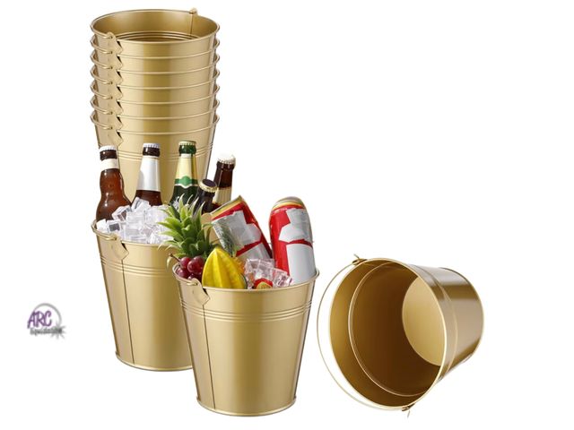 Lot 56-657740 - New 12 Pcs Metal Beer Bucket Bulk Ice Bucket Ice Pails with Handle Champagne Soda Party Beverage Chi...