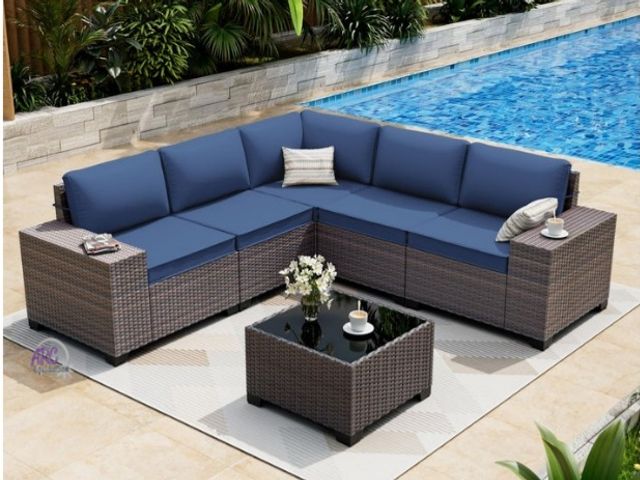 Lot 56-786464 - New in box. 6-Piece Outdoor Patio Conversation Set, Sectional PE Rattan Wicker Furniture. Comes in 2...