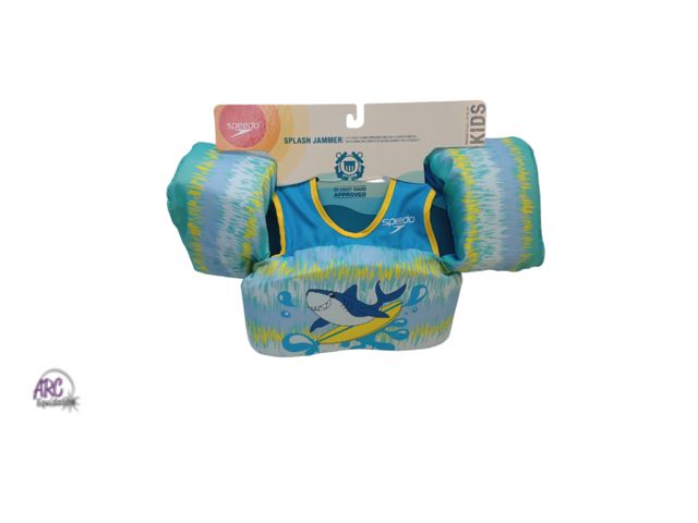 Lot 56-746350 - New kids speedo splash jammer. Weight 33-55 bls. Us coast guard approved