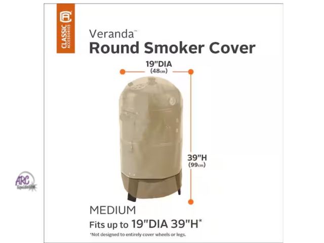 Lot 56-236264 - New In Bag - Veranda Round Smoker Cover Fits round grill smokers 19"DIA x 39"H