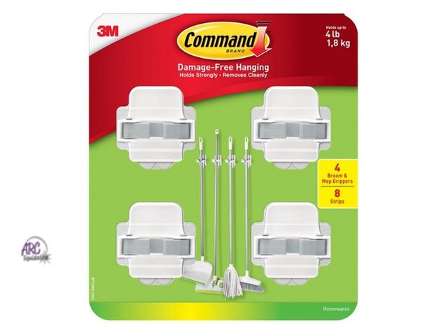 Lot 56-516365 - OPEN PACKAGE-MAY BE MISSING STICKY STRIPS-3M Command Broom and Mop Grippers and Strips, 4-count-Up t...