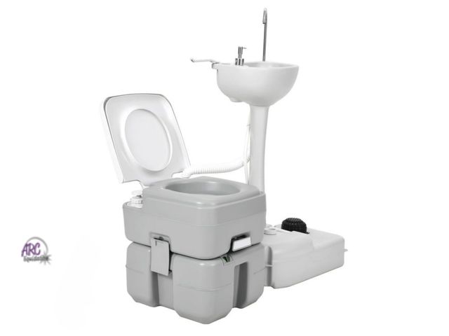 Lot 56-758898 - New in box. 5.3 Gallon Portable Toilet and 17L Portable Camping Sink Hand Wash Basin Station &amp; F...