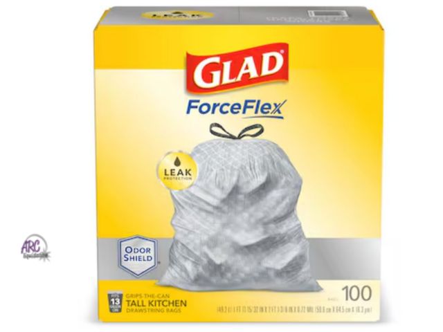 Lot 56-528417 - NEW-DAMAGED BOX-Glad ForceFlex 13.0-Gallon Scent free Gray Indoor Plastic Kitchen Drawstring Trash B...