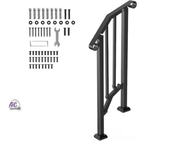Lot 56-788465 - New in box. 1-2 Step Outdoor Stair Handrail Kit,Carbon Steel Handrails for Concrete Steps,Porch, Saf...