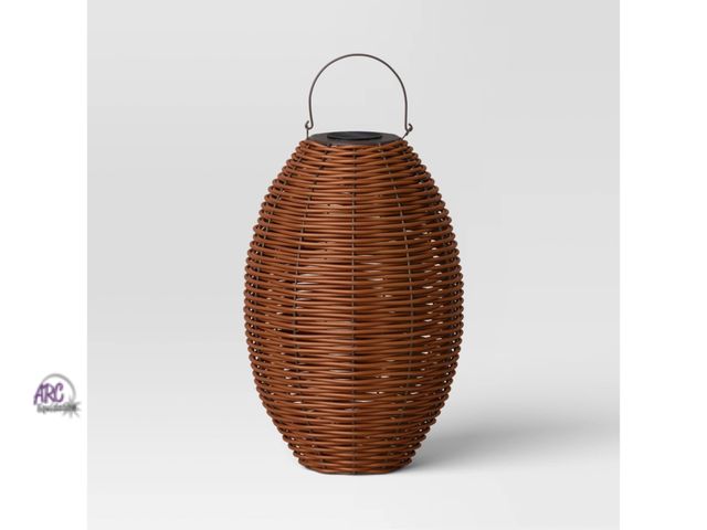 Lot 56-290312 - NEW Resin Wicker Woven LED Outdoor Lantern Dark Brown - Threshold