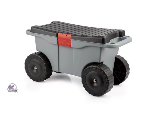 Lot 56-754850 - New Rolling Garden Cart with Seat - Plastic Storage with Bench and Interior Tool Tray