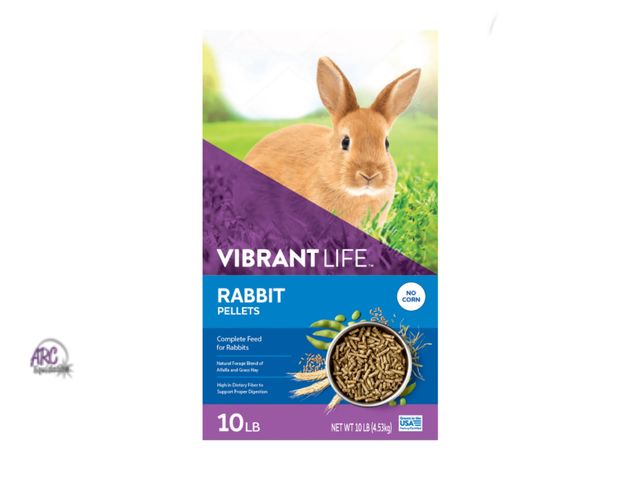Lot 56-615224 - Vibrant Life Rabbit Pellets, 10 lb. Small taped hole in bag. Bag is full.