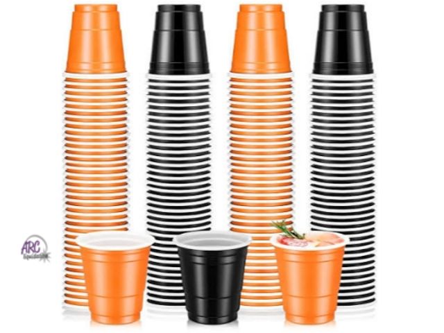 Lot 56-757223 - New 72 mini 2oz party cups. Black and orange