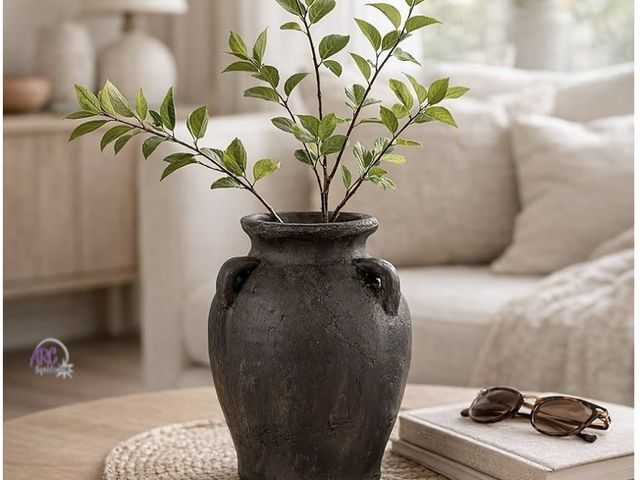 Lot 56-150750 - New Rustic Ceramic Distressed Vase, 9.5"H Handmade Terracotta Vases with 3 Ear Handles, Decorative F...