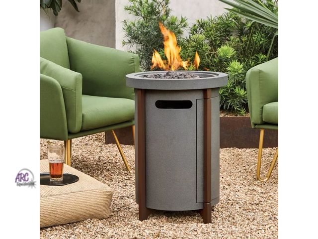 Lot 56-782612 - New in box. 27" tall Column Propane Fire Pit Gray - Threshold. Holds 20 lb tank