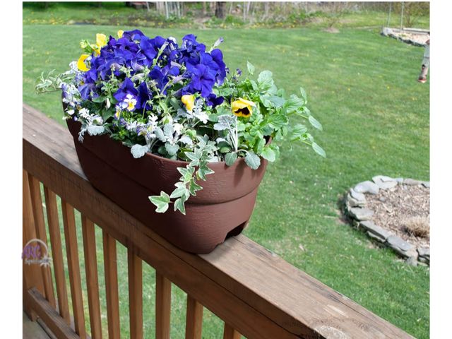 Lot 56-315550 - New Railing Planter with Drainage Holes – 24" Weatherproof Resin Planter – Brown, Plastic