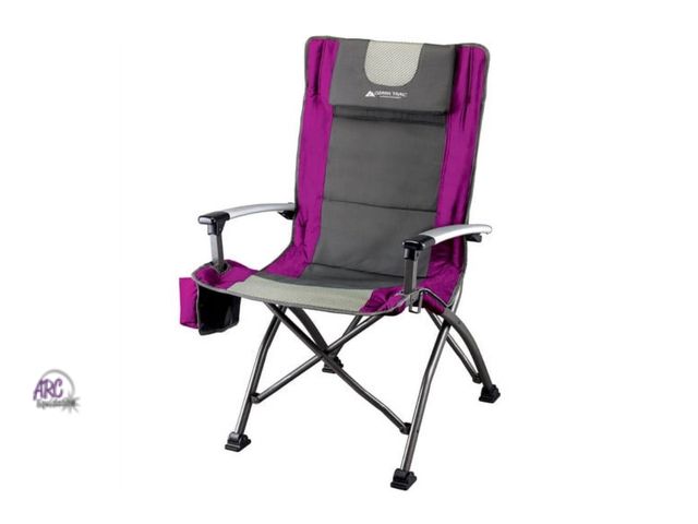 Lot 56-156150 - New in Box Ozark Trail High Back Camping Chair, Pink with Cupholder, Pocket, and Headrest, Adult