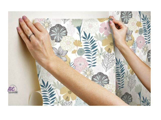 Lot 56-118324 - New RoomMates Perennial Pink Floral Peel and Stick Wallpaper, 20.5 inches x 18 feet