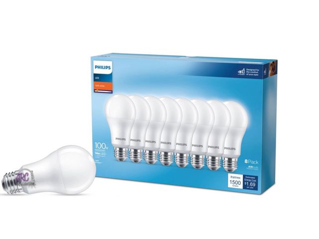 Lot 56-280012 - NEW OPEN BOX Philips LED 100W Frosted Soft White A19 8-Pack (Non-T20): 1500 Lumens, Standard E26 Bas...