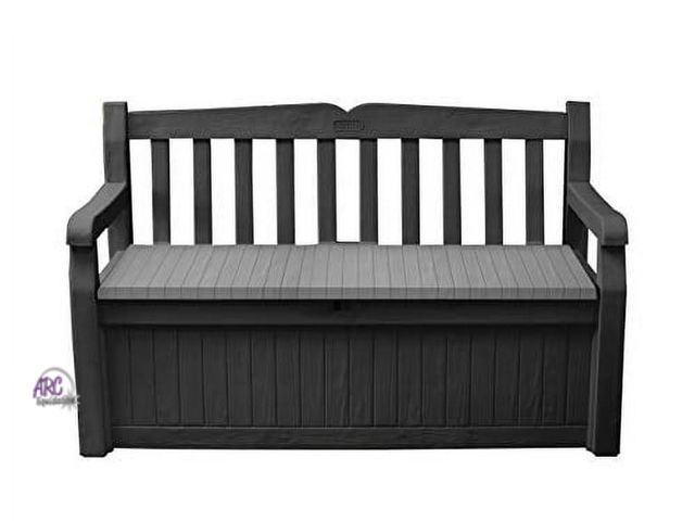 Lot 56-754898 - previously opened / missing hardware Keter Solana Outdoor Seating 70 Gallon Resin Deck Box