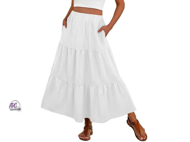 Lot 56-132161 - New JWD Women’s Summer Maxi Skirt for Boho Lightweight Flowy Tiered Long Beach Skirts with Pockets W...