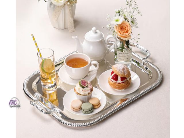 Lot 56-318540 - New, 18.5"x14.5" Rectangular Silver Serving Tray with Handles, Beautiful Mirror Polished Finish, Lig...