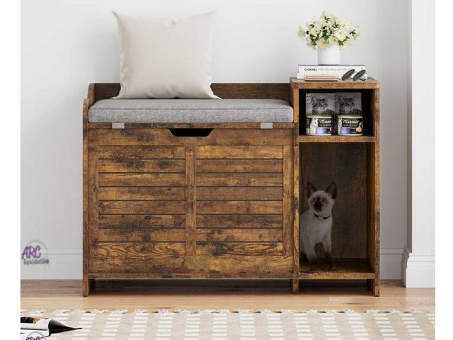 Lot 56-399292 - New,Cat Litter Box Enclosure, Litter Box Furniture Hidden with Cushion, Cat Washroom, Hidden Litter ...