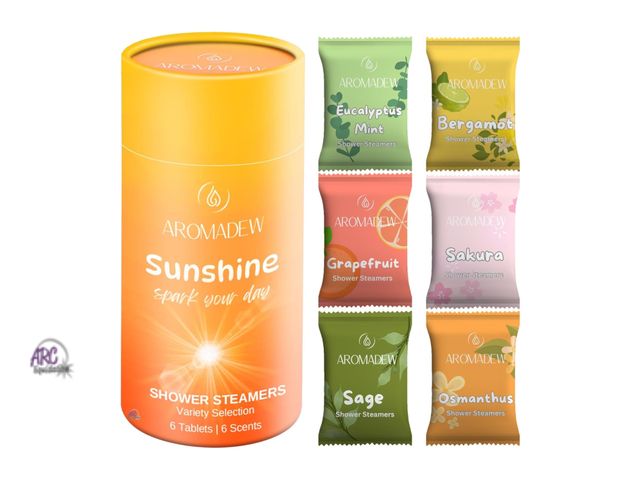 Lot 56-784623 - New Aromadew Sunshine Assorted Variety Set of 6 Scents Aromatherapy Stress Relief Relaxing Shower St...