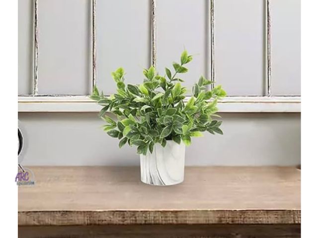 Lot 56-128761 - New Hollyone Faux Plants Indoor Artificial Mini Potted Plants (White/Gray Marbled) Artificial Green ...