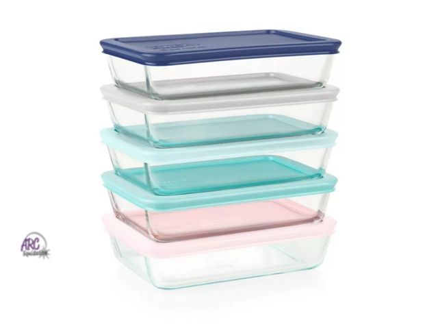 Lot 56-700634 - New Pyrex 10pc Glass Meal Prep Set: Clear Glass Food Storage Containers with Plastic Lids, Dishwashe...