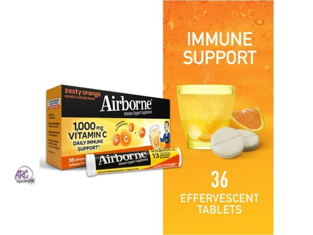 Lot 56-399514 - New,Airborne Zesty Orange Effervescent Tablets, 36 count - 1000mg of Vitamin C - Immune Support Supp...