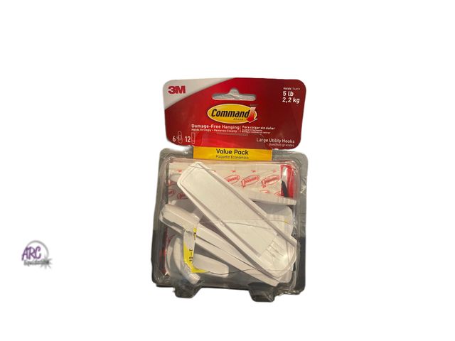 Lot 56-364225 - New, 6 Hooks Plus 12 Strips Large White Adhesive Hooks