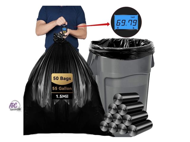 Lot 56-116424 - New 55 Gallon Black Trash Bags (50 Count)1.5 Mil,Heavy Duty Outdoor Garbage Bags for Office, Waste, ...