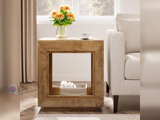 Lot 56-758960 - New in box. Kerlin 23.62 in. Brown MDF Side Table 2-Tier End Table with Metal Frame