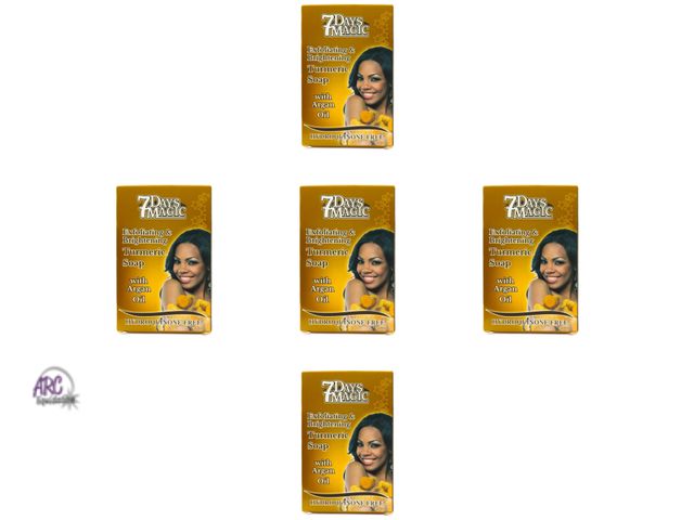 Lot 56-125160 - New Lot of 5 - 7 Days Magic Exfoliating &amp; Brightening Tumeric Soap With Argan Oil (2.64 oz.)