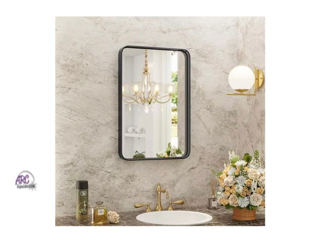 Lot 56-148729 - New FIRNEWST Modern 30 in. W x 22 in. H Rectangle Black Framed Bathroom Vanity Mirror Wall Mirror wi...