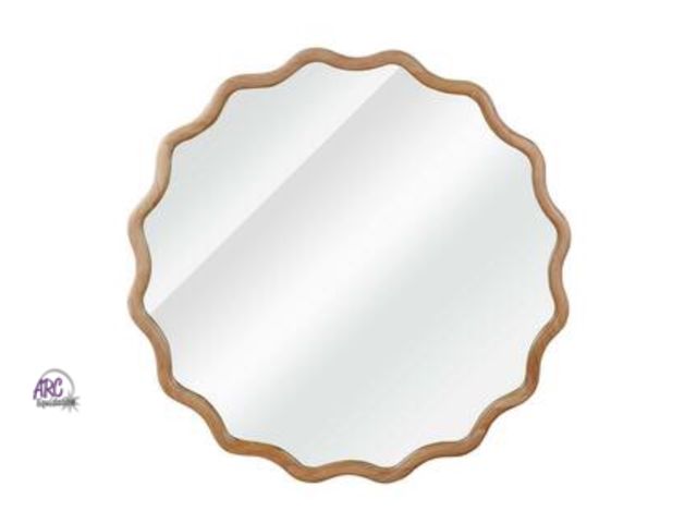 Lot 56-630250 - New - Nestfair36 in. W x 36 in. H Wavy Round Solid Wood Framed Bathroom Mirror Wall Mirror in Natura...