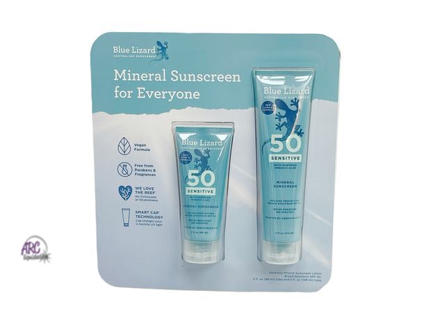 Lot 56-205814 - NEW 2 Pack Of Blue Lizard Australian Sensitive Mineral Sunscreen Lotion, Broad Spectrum SPF 50 3fl o...