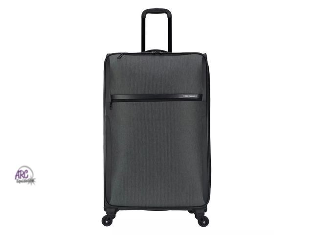 Lot 56-879118 - NEW-STAIN ON BACK-Skyline Softside Large Checked Spinner Suitcase - Gray Heather: Expandable Spinner...