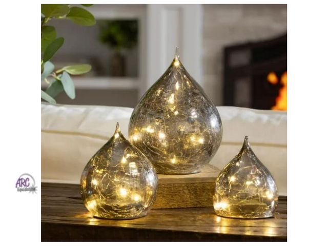 Lot 56-795114 - New Evergreen LED Glass Raindrops, Set of 3