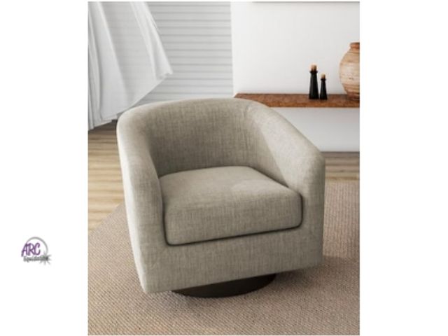 Lot 56-755760 - New in box. Modern Light Brown Polyester Upholstered 360-Degree Swivel Accent Arm Chair With Wood Ba...