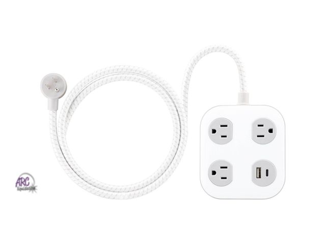 Lot 56-289112 - NEW General Electric 3 Outlet 1 USB-A 1 USB-C 12W Shared 245J 4' Braided Cord White Gray