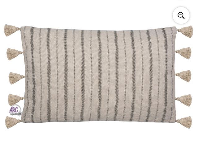 Lot 56-612124 - SET of 2 SAFAVIEH Marcen Striped Tassel Lumbar Pillow, 12" x 20", Grey/White