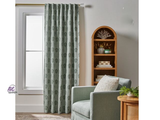 Lot 56-332551 - New Better Homes &amp; Gardens Floral Block Print Blackout Single Curtain Panel, Green, 50"W x 84"L